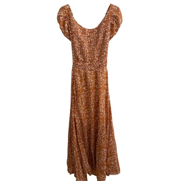 Free People Ultraviolet Maxi Dress Puff Sleeve Smocked Boho Milkmaid Cottage L - Picture 3 of 10